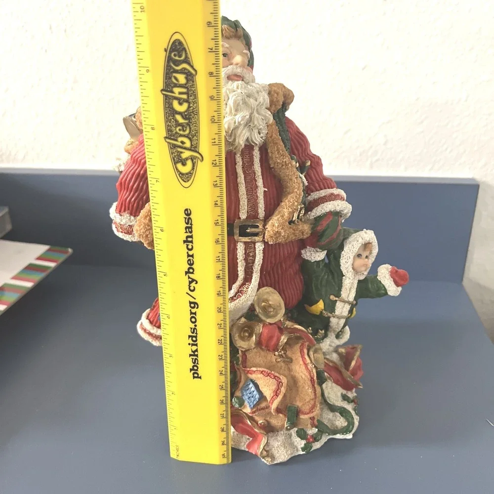 Santa Claus Christmas Resin Decor With Child And Toy Sack Hand Painted 10 Inches
